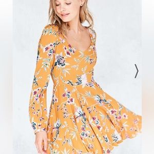 Floral Yellow Long Sleeve Skater Dress